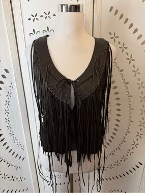 Vintage 2000s True Religion Brown Lambskin Fringe Leather Vest